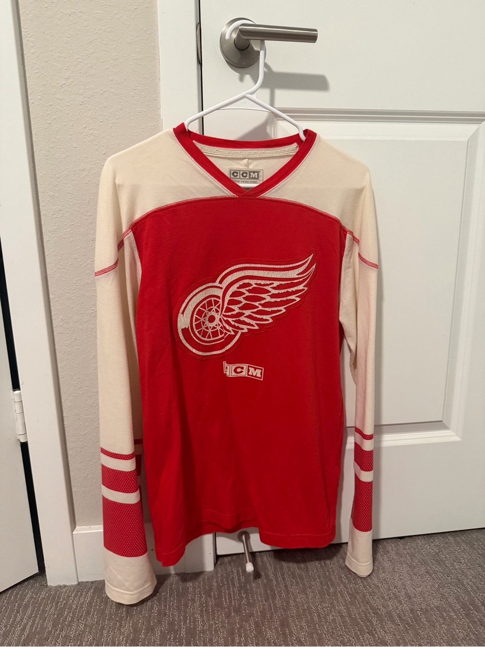CCM Detroit Red Wings Red and Cream Long-Sleeve